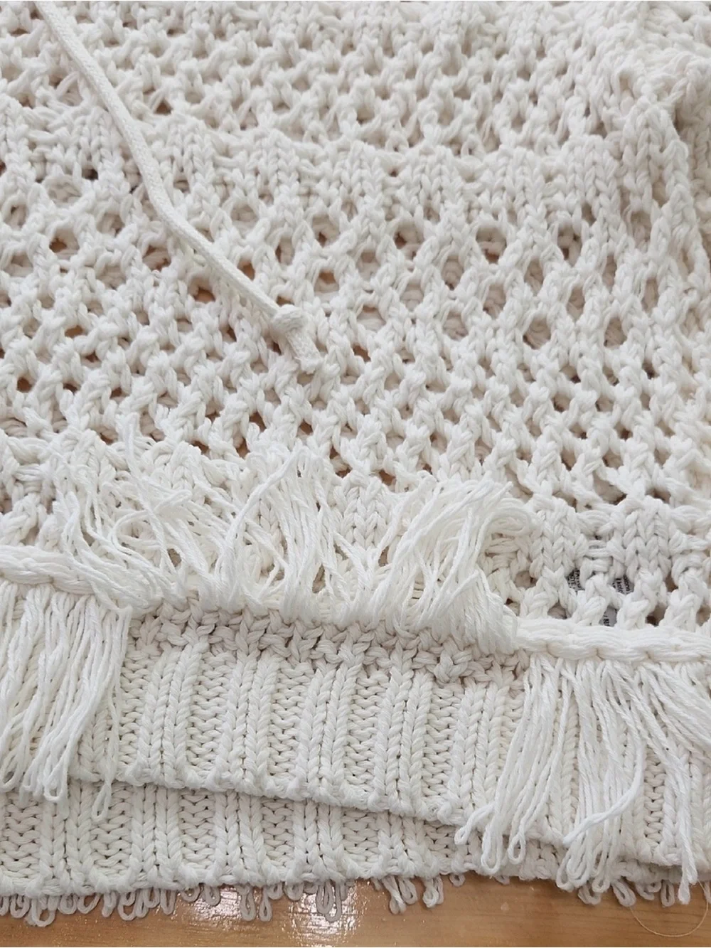 Zara Fringe Crochet Sweater Top Open Knit V-Neck Tassel Boho Beach Shirt